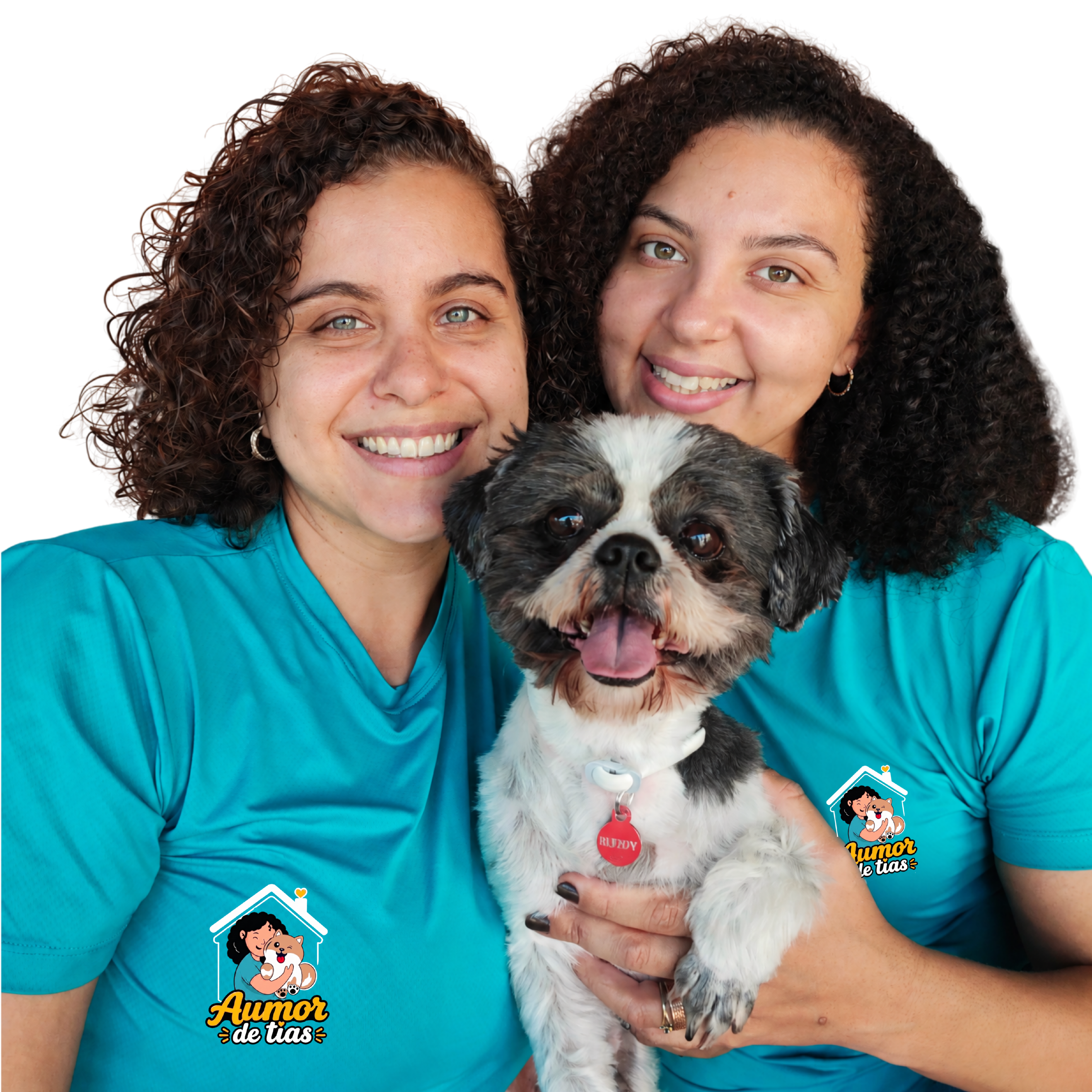 As tias da Aumor de tias com um cachorro no colo
